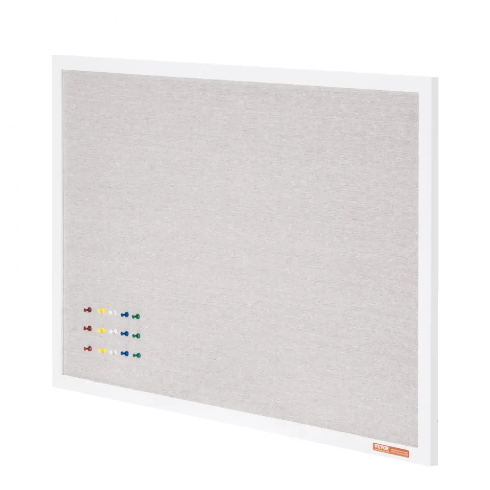 VEVOR 36"x24" White Cork Board with Linen Surface – Stylish Wall-Mounted Bulletin Board for Home, School, Office – Elegant & Functional Noticeboard