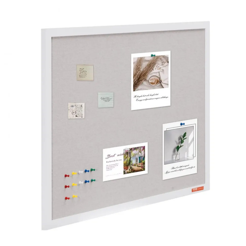 VEVOR 36"x24" White Cork Board with Linen Surface – Stylish Wall-Mounted Bulletin Board for Home, School, Office – Elegant & Functional Noticeboard