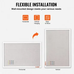 VEVOR 48"x36" White Cork Board with Linen Surface – Stylish Wall-Mounted Bulletin Board for Home, School, Office – Elegant & Functional Noticeboard