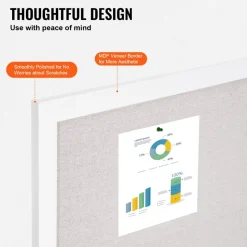VEVOR 48"x36" White Cork Board with Linen Surface – Stylish Wall-Mounted Bulletin Board for Home, School, Office – Elegant & Functional Noticeboard
