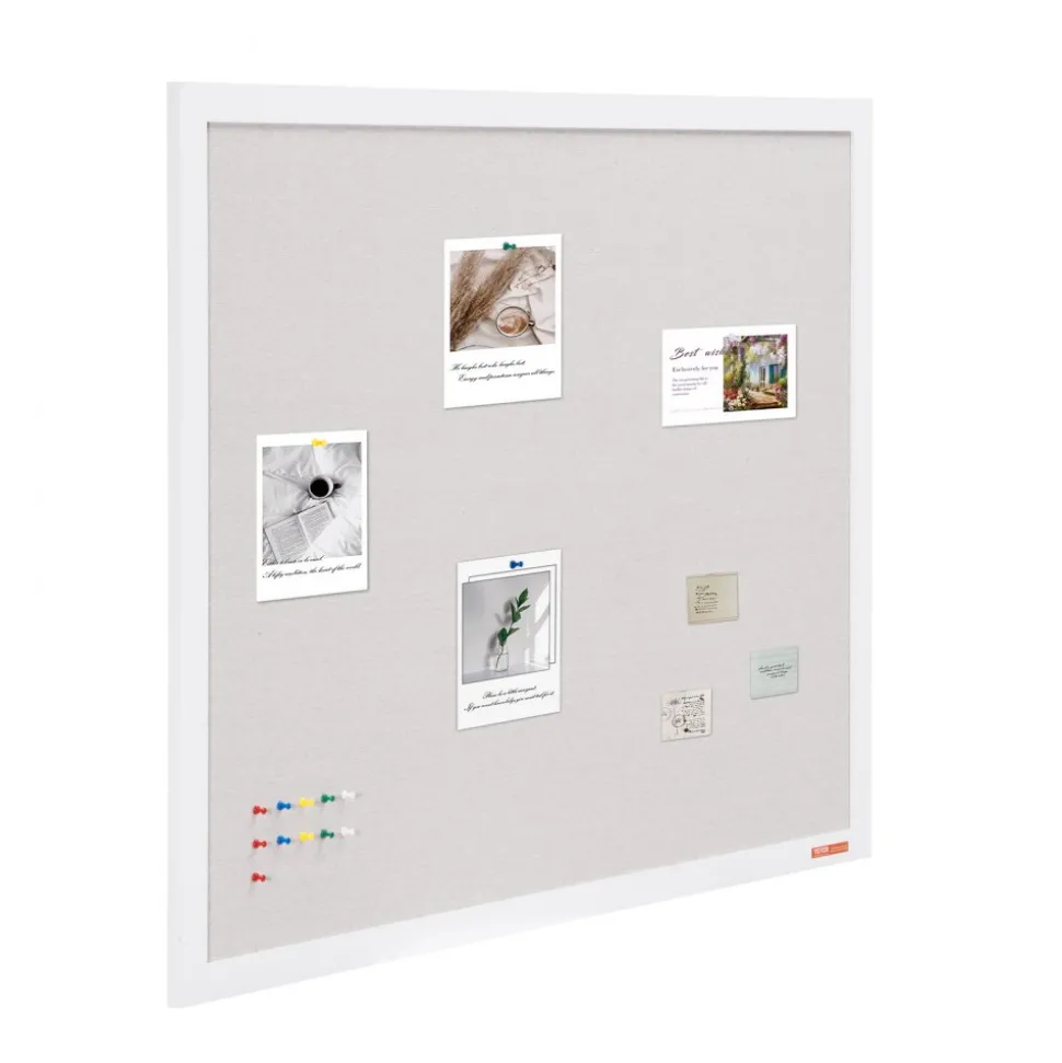 VEVOR 48"x36" White Cork Board with Linen Surface – Stylish Wall-Mounted Bulletin Board for Home, School, Office – Elegant & Functional Noticeboard