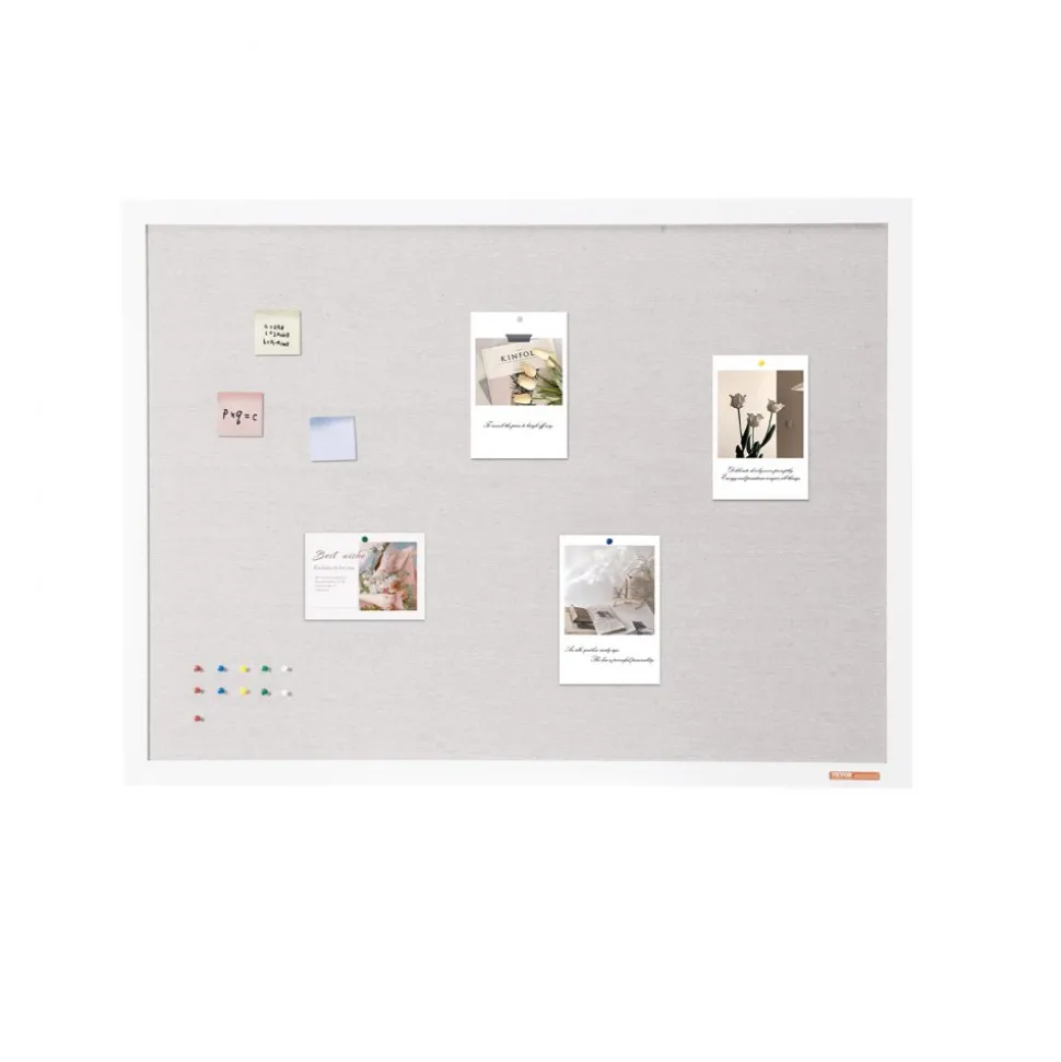 VEVOR 48"x36" White Cork Board with Linen Surface – Stylish Wall-Mounted Bulletin Board for Home, School, Office – Elegant & Functional Noticeboard