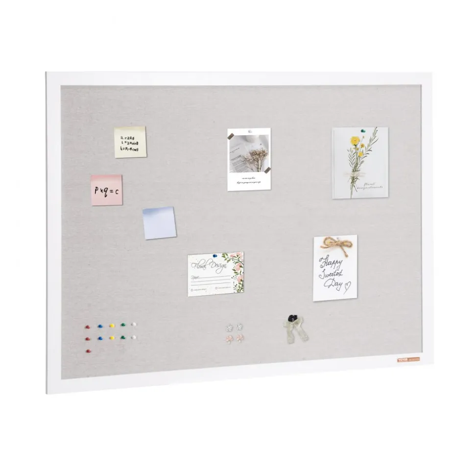VEVOR 48"x36" White Cork Board with Linen Surface – Stylish Wall-Mounted Bulletin Board for Home, School, Office – Elegant & Functional Noticeboard
