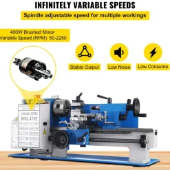 VEVOR 7x12" 400W Precision Mini Metal Lathe Variable Speed 2250RPM