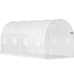 VEVOR 12 x 7 x 7 ft Walk-in Tunnel Greenhouse, Portable Plant Hot House with Galvanized Steel Hoops, 1 Top Beams, 2 Diagonal Poles, 1 Zippered Door & 6 Roll-up Windows, Green