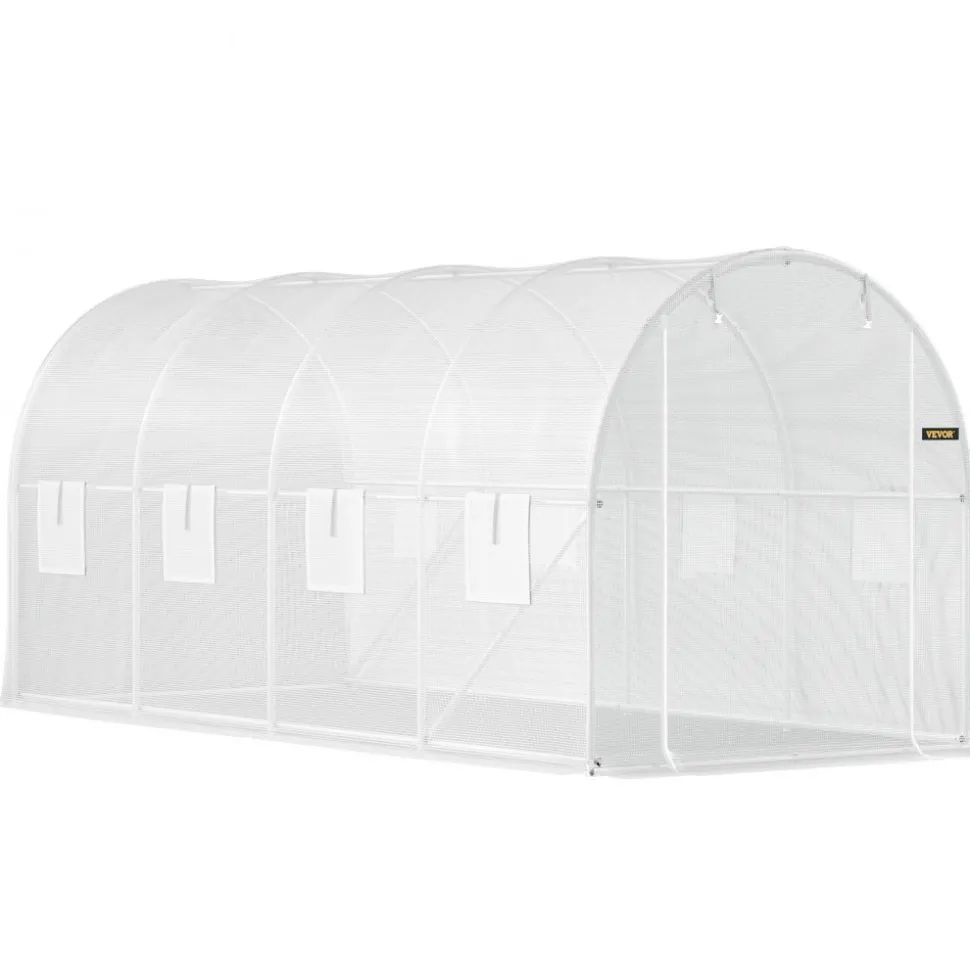 VEVOR 12 x 7 x 7 ft Walk-in Tunnel Greenhouse, Portable Plant Hot House with Galvanized Steel Hoops, 1 Top Beams, 2 Diagonal Poles, 1 Zippered Door & 6 Roll-up Windows, Green