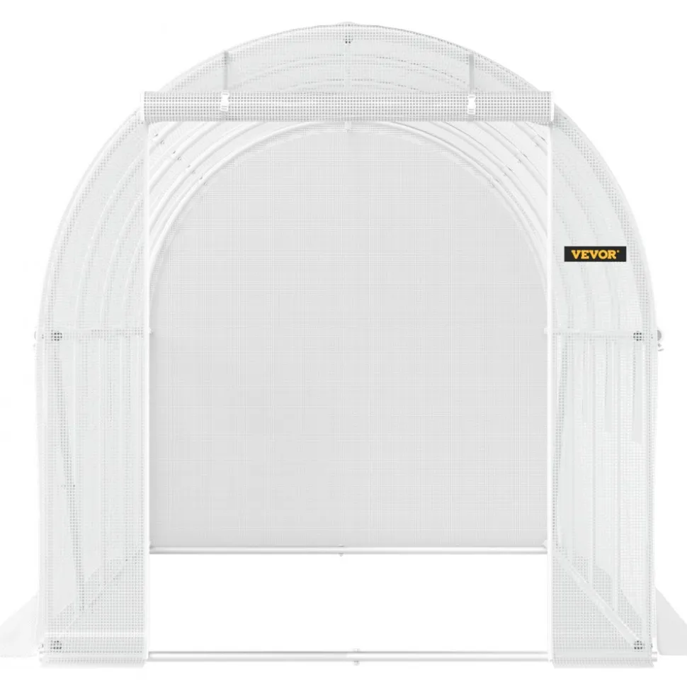 VEVOR 12 x 7 x 7 ft Walk-in Tunnel Greenhouse, Portable Plant Hot House with Galvanized Steel Hoops, 1 Top Beams, 2 Diagonal Poles, 1 Zippered Door & 6 Roll-up Windows, Green