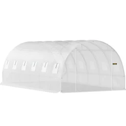 VEVOR 20 x 10 x 7 ft Walk-in Tunnel Greenhouse, Portable Plant Hot House with Galvanized Steel Hoops, 3 Top Beams, Diagonal Poles, 2 Zippered Doors & 12 Roll-up Windows, White