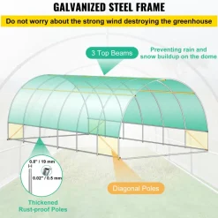 VEVOR 20 x 10 x 7 ft Walk-in Tunnel Greenhouse, Portable Plant Hot House with Galvanized Steel Hoops, 3 Top Beams, Diagonal Poles, 2 Zippered Doors & 12 Roll-up Windows, White