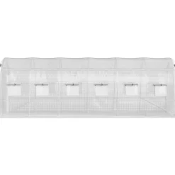 VEVOR 20 x 10 x 7 ft Walk-in Tunnel Greenhouse, Portable Plant Hot House with Galvanized Steel Hoops, 3 Top Beams, Diagonal Poles, 2 Zippered Doors & 12 Roll-up Windows, White