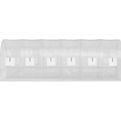 VEVOR 20 x 10 x 7 ft Walk-in Tunnel Greenhouse, Portable Plant Hot House with Galvanized Steel Hoops, 3 Top Beams, Diagonal Poles, 2 Zippered Doors & 12 Roll-up Windows, White