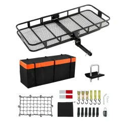 VEVOR 60" x 24" x 14", Hitch Cargo Carrier, 500 lbs Capacity Hitch Cargo Carrier with Anti-Rattle Hitch Stabilizer, Folding Hitch Mount Cargo Carrier with Pins and Latches, Fit for SUVs/Pickup Trucks