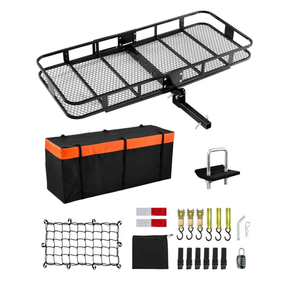 VEVOR 60" x 24" x 14", Hitch Cargo Carrier, 500 lbs Capacity Hitch Cargo Carrier with Cargo Net & Waterproof Cargo Bag, Folding Hitch Mount Cargo Carrier with Reflective Reminder, Fit for SUVs