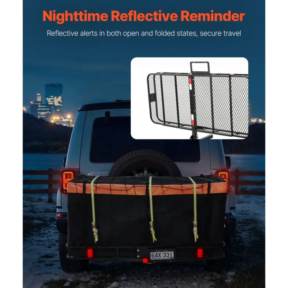 VEVOR 60" x 24" x 14", Hitch Cargo Carrier, 500 lbs Capacity Hitch Cargo Carrier with Cargo Net & Waterproof Cargo Bag, Folding Hitch Mount Cargo Carrier with Reflective Reminder, Fit for SUVs