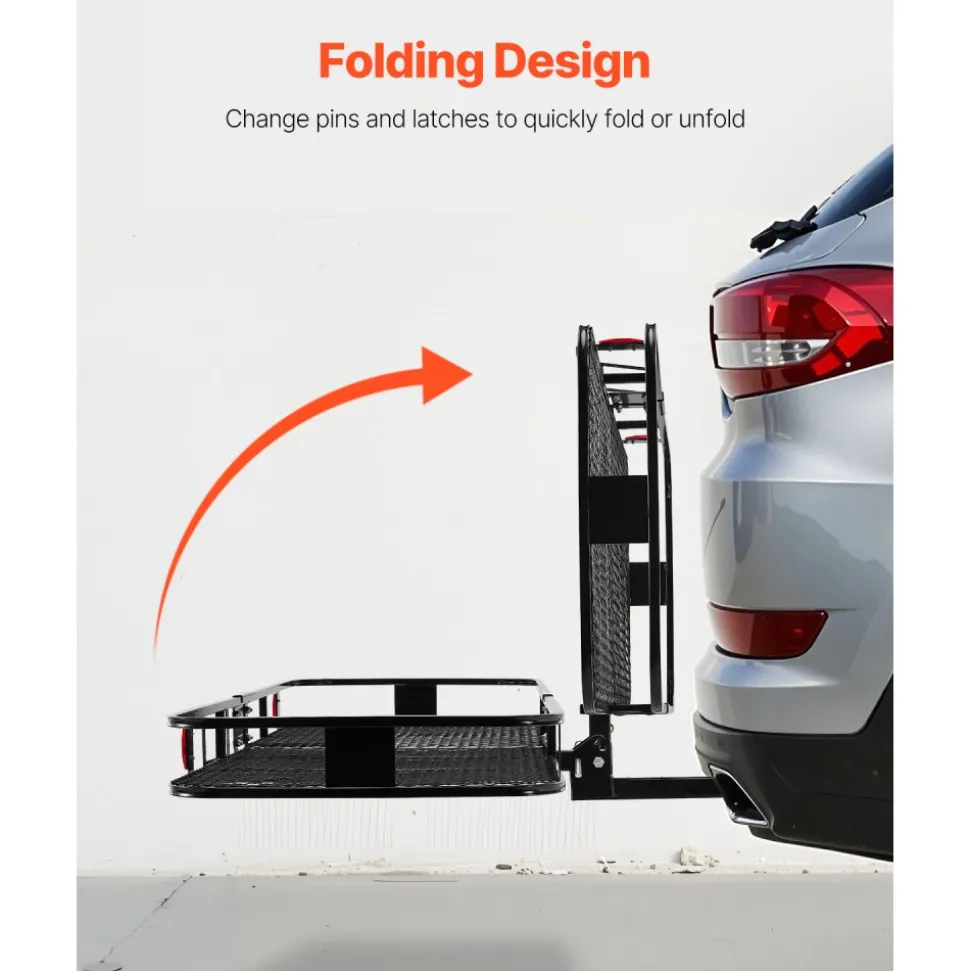 VEVOR 60" x 24" x 14", Hitch Cargo Carrier, 500 lbs Capacity Hitch Cargo Carrier with Cargo Net & Waterproof Cargo Bag, Folding Hitch Mount Cargo Carrier with Reflective Reminder, Fit for SUVs