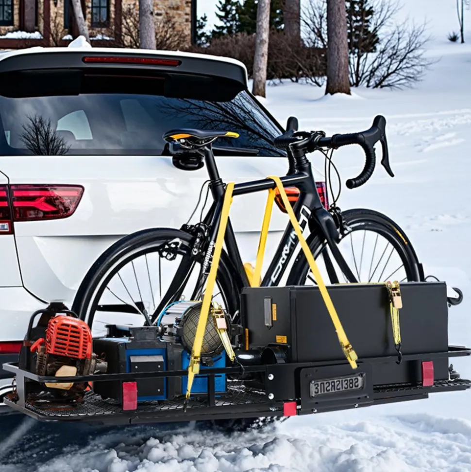 VEVOR 60" x 24" x 14", Hitch Cargo Carrier, 500 lbs Capacity Hitch Cargo Carrier with Cargo Net & Waterproof Cargo Bag, Folding Hitch Mount Cargo Carrier with Reflective Reminder, Fit for SUVs
