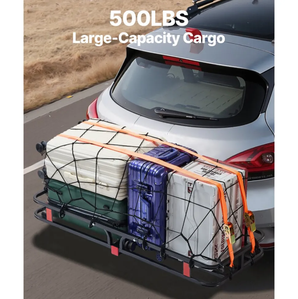 VEVOR 53" x 19" x 5", Hitch Cargo Carrier, 500 lbs Capacity Hitch Cargo Carrier with Hitch Stabilizer & Ratchet Straps, Hitch Mount Cargo Carrier with Cargo Net with Hook, Fit for SUVs