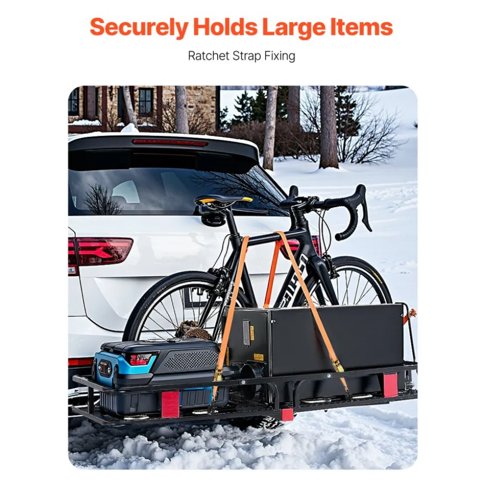 VEVOR 53" x 19" x 5", Hitch Cargo Carrier, 500 lbs Capacity Hitch Cargo Carrier with Hitch Stabilizer & Ratchet Straps, Hitch Mount Cargo Carrier with Cargo Net with Hook, Fit for SUVs