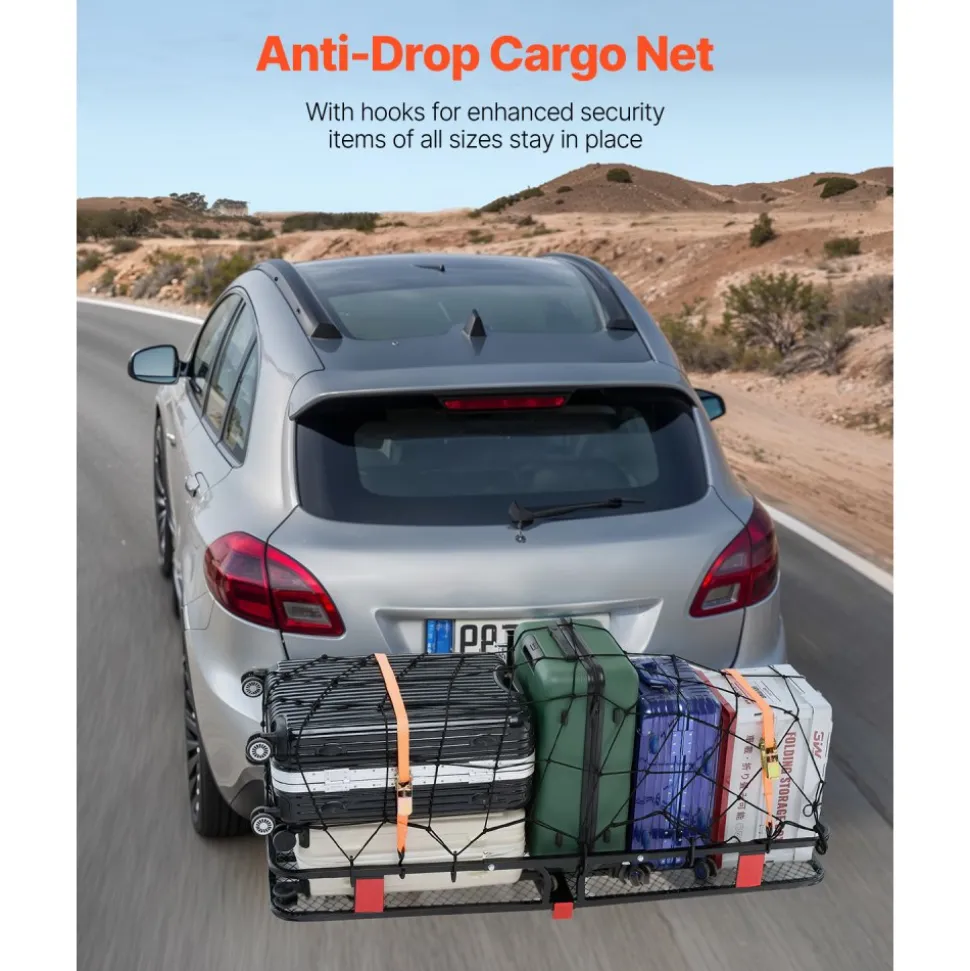 VEVOR 53" x 19" x 5", Hitch Cargo Carrier, 500 lbs Capacity Hitch Cargo Carrier with Hitch Stabilizer & Ratchet Straps, Hitch Mount Cargo Carrier with Cargo Net with Hook, Fit for SUVs
