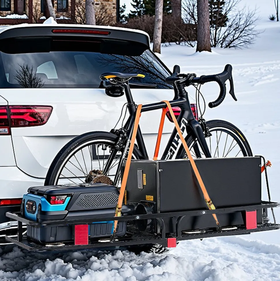 VEVOR 53" x 19" x 5", Hitch Cargo Carrier, 500 lbs Capacity Hitch Cargo Carrier with Hitch Stabilizer & Ratchet Straps, Hitch Mount Cargo Carrier with Cargo Net with Hook, Fit for SUVs