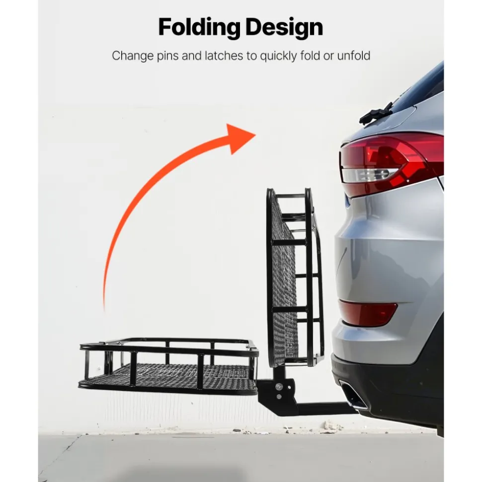 VEVOR 60" x 24" x 6", Hitch Cargo Carrier, 500 lbs Capacity Hitch Cargo Carrier with Cargo Net with Hook & Waterproof Cargo Bag, Folding Hitch Mount Cargo Carrier with Ratchet Straps, Fit for SUVs