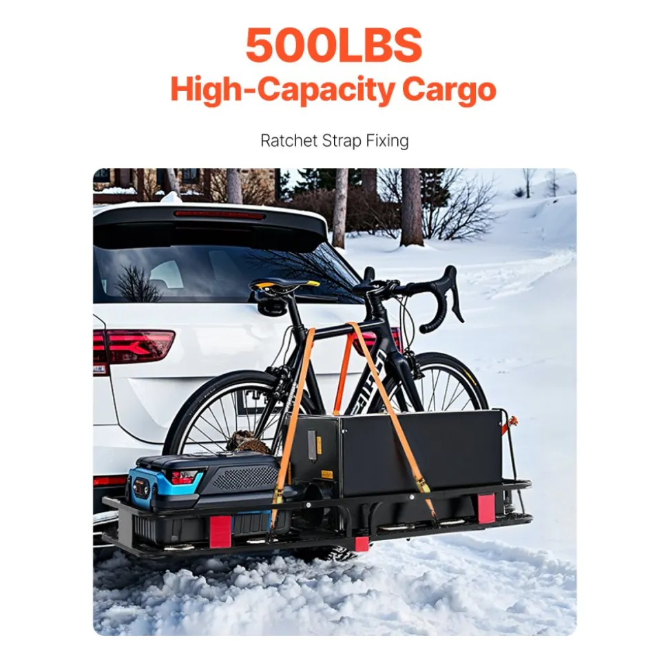 VEVOR 70" x 30" x 6", Hitch Cargo Carrier, 500 lbs Capacity Hitch Cargo Carrier with Nighttime Reflective Reminder, Folding Hitch Mount Cargo Carrier with Hitch Lock for 2" Receiver, Fit for SUVs
