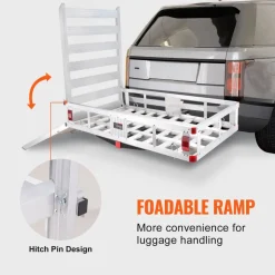 VEVOR 50 x 29.5 x 8.7 inch Hitch Cargo Carrier, 500lbs Capacity Trailer Hitch Mounted Cargo Basket, Aluminum Luggage Carrier Rack with Folding Ramp, Fits 2" Hitch Receiver for SUV Truck Pickup Camping