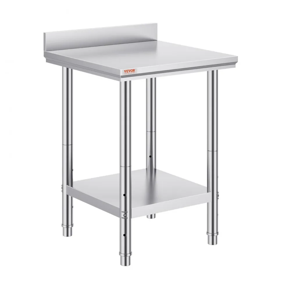 VEVOR 24 x 24 x 35 Inch Stainless Steel Work Table, Commercial Food Prep Worktable Heavy Duty Prep Worktable, Metal Work Table with Adjustable Height for Restaurant, Home and Hotel