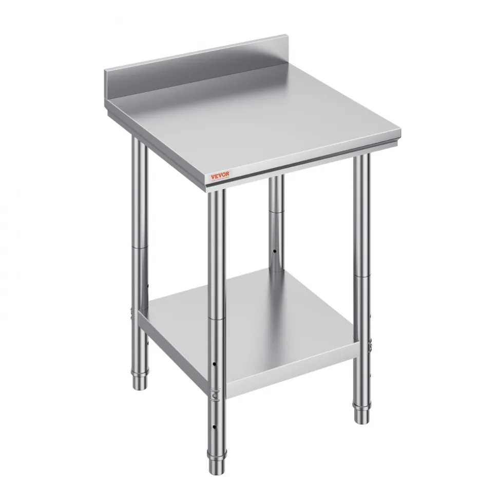 VEVOR 24 x 24 x 35 Inch Stainless Steel Work Table, Commercial Food Prep Worktable Heavy Duty Prep Worktable, Metal Work Table with Adjustable Height for Restaurant, Home and Hotel