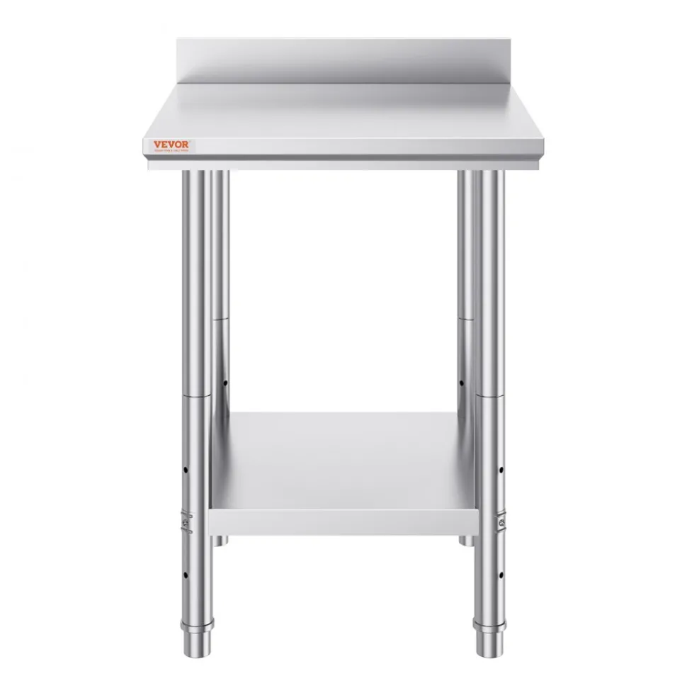 VEVOR 24 x 24 x 35 Inch Stainless Steel Work Table, Commercial Food Prep Worktable Heavy Duty Prep Worktable, Metal Work Table with Adjustable Height for Restaurant, Home and Hotel