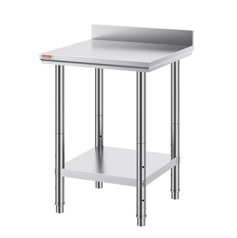 VEVOR 24 x 24 x 35 Inch Stainless Steel Work Table, Commercial Food Prep Worktable Heavy Duty Prep Worktable, Metal Work Table with Adjustable Height for Restaurant, Home and Hotel