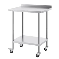 VEVOR 24 x 30 x 40 Inch Stainless Steel Work Table, Commercial Food Prep Worktable with Casters, Heavy Duty Prep Worktable, Metal Work Table with Adjustable Height for Restaurant, Home and Hotel