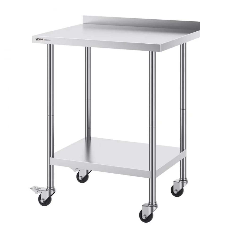 VEVOR 24 x 30 x 40 Inch Stainless Steel Work Table, Commercial Food Prep Worktable with Casters, Heavy Duty Prep Worktable, Metal Work Table with Adjustable Height for Restaurant, Home and Hotel