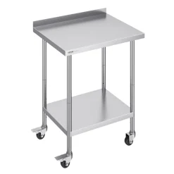 VEVOR 24 x 30 x 40 Inch Stainless Steel Work Table, Commercial Food Prep Worktable with Casters, Heavy Duty Prep Worktable, Metal Work Table with Adjustable Height for Restaurant, Home and Hotel