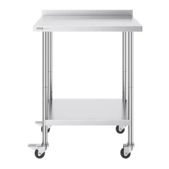 VEVOR 24 x 30 x 40 Inch Stainless Steel Work Table, Commercial Food Prep Worktable with Casters, Heavy Duty Prep Worktable, Metal Work Table with Adjustable Height for Restaurant, Home and Hotel