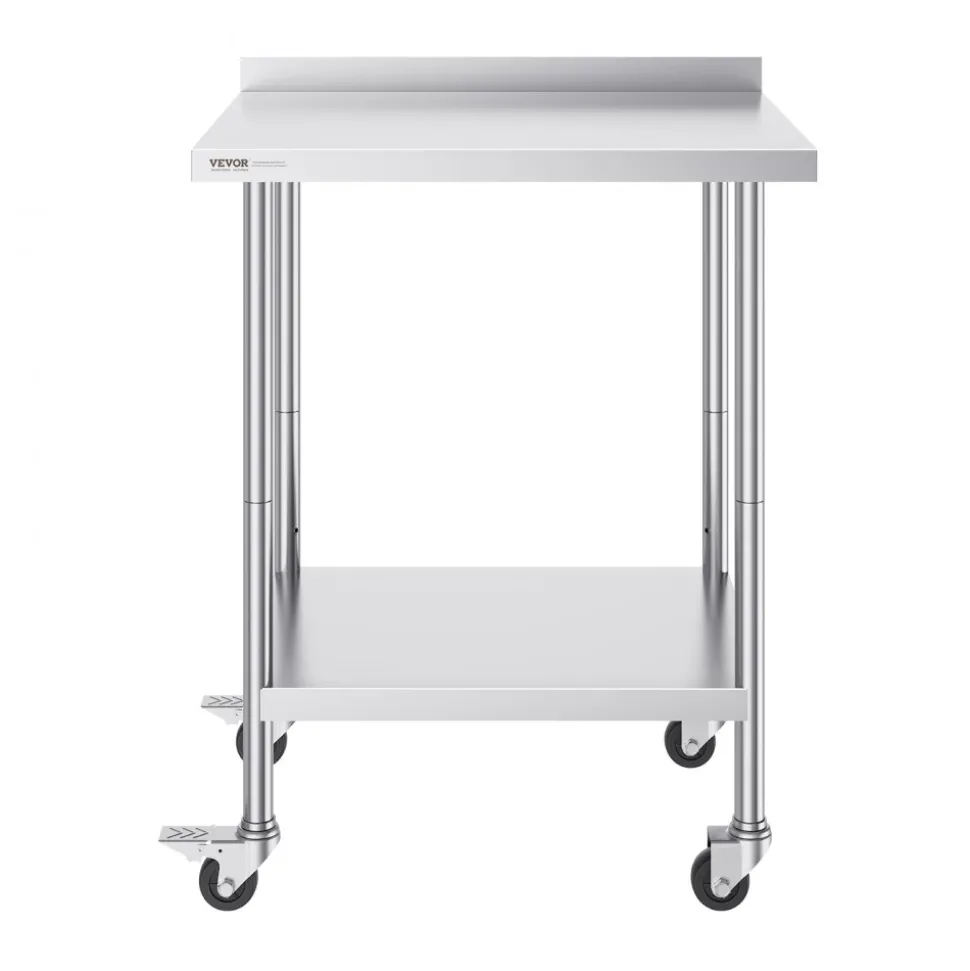 VEVOR 24 x 30 x 40 Inch Stainless Steel Work Table, Commercial Food Prep Worktable with Casters, Heavy Duty Prep Worktable, Metal Work Table with Adjustable Height for Restaurant, Home and Hotel