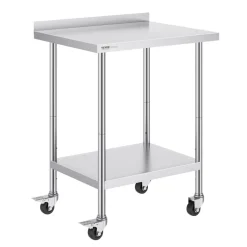 VEVOR 24 x 30 x 40 Inch Stainless Steel Work Table, Commercial Food Prep Worktable with Casters, Heavy Duty Prep Worktable, Metal Work Table with Adjustable Height for Restaurant, Home and Hotel
