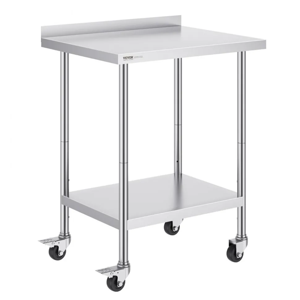 VEVOR 24 x 30 x 40 Inch Stainless Steel Work Table, Commercial Food Prep Worktable with Casters, Heavy Duty Prep Worktable, Metal Work Table with Adjustable Height for Restaurant, Home and Hotel