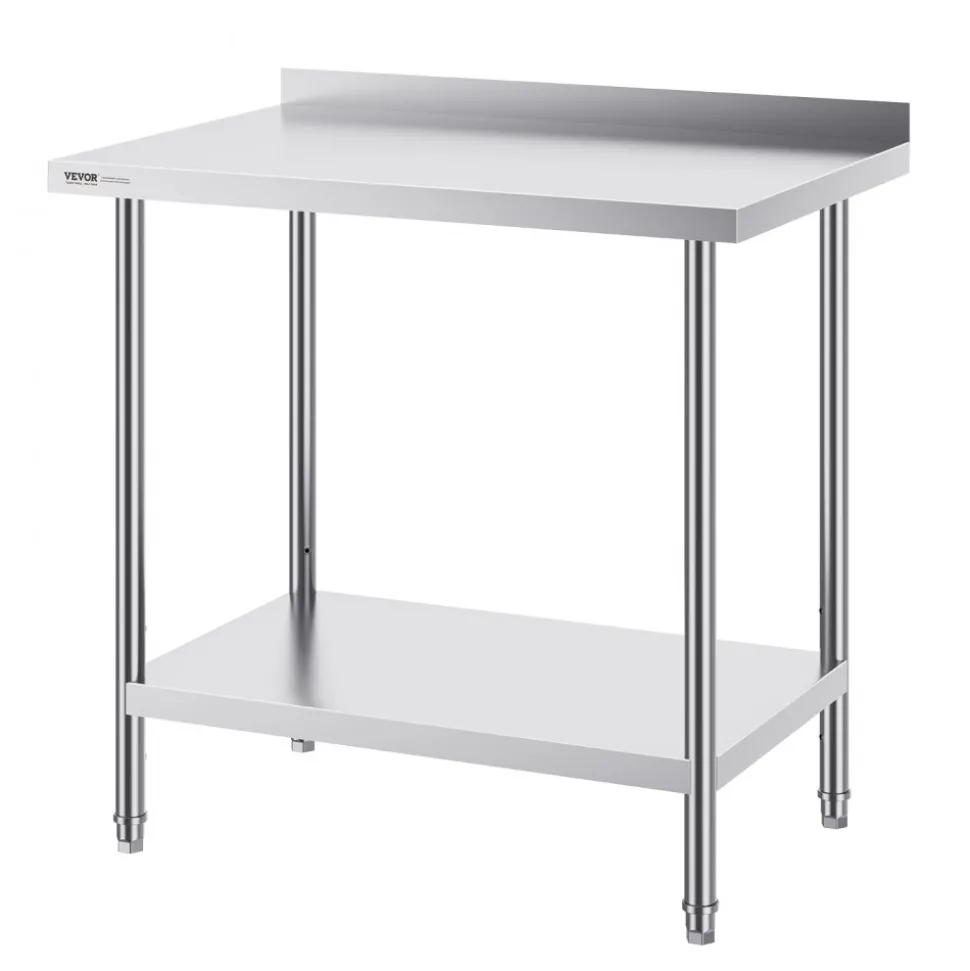 VEVOR 24 x 36 x 36 Inch Stainless Steel Work Table, Commercial Food Prep Worktable Heavy Duty Prep Worktable, Metal Work Table with Adjustable Height for Restaurant, Home and Hotel