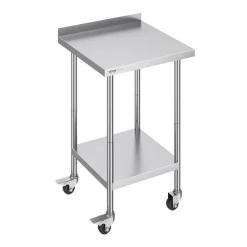 VEVOR 24 x 24 x 40 Inch Stainless Steel Work Table, Commercial Food Prep Worktable with Casters, Heavy Duty Prep Worktable, Metal Work Table with Adjustable Height for Restaurant, Home and Hotel