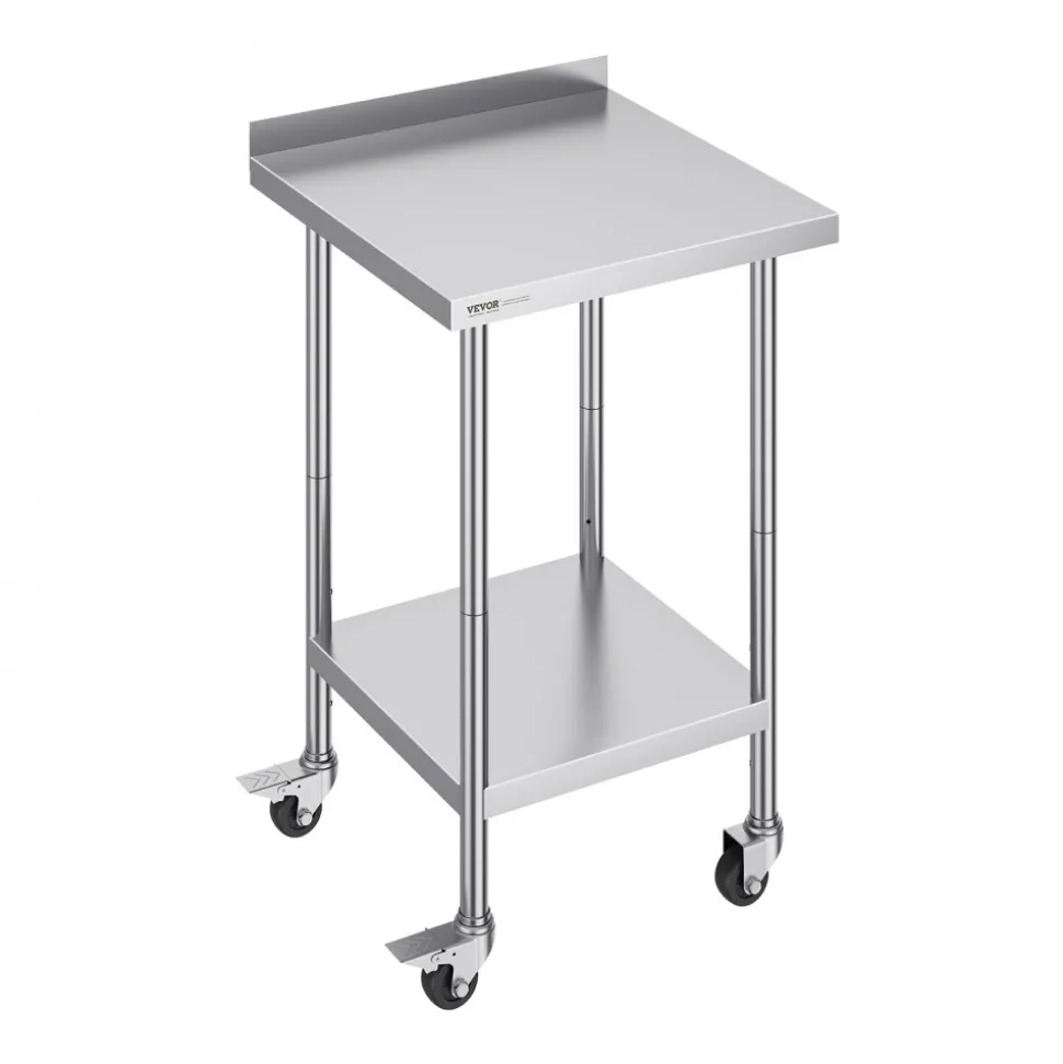 VEVOR 24 x 24 x 40 Inch Stainless Steel Work Table, Commercial Food Prep Worktable with Casters, Heavy Duty Prep Worktable, Metal Work Table with Adjustable Height for Restaurant, Home and Hotel