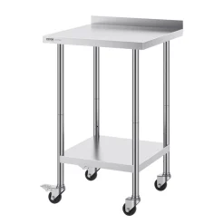 VEVOR 24 x 24 x 40 Inch Stainless Steel Work Table, Commercial Food Prep Worktable with Casters, Heavy Duty Prep Worktable, Metal Work Table with Adjustable Height for Restaurant, Home and Hotel