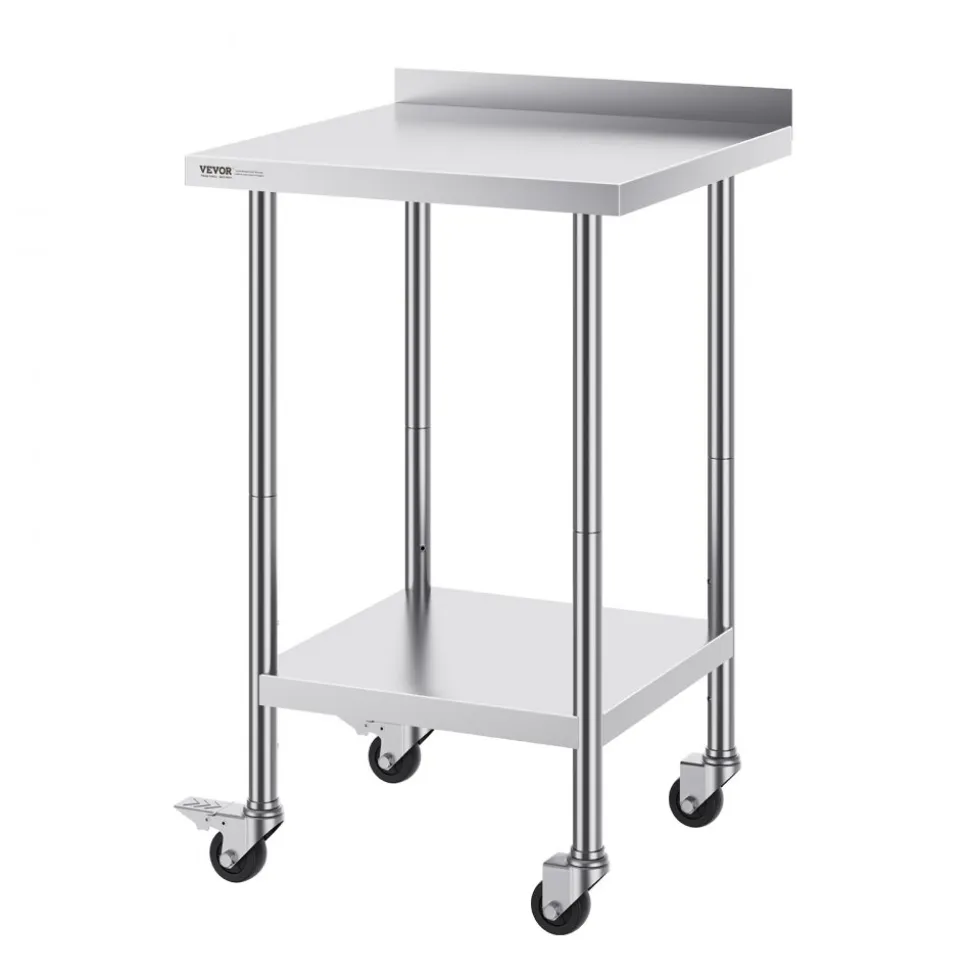 VEVOR 24 x 24 x 40 Inch Stainless Steel Work Table, Commercial Food Prep Worktable with Casters, Heavy Duty Prep Worktable, Metal Work Table with Adjustable Height for Restaurant, Home and Hotel