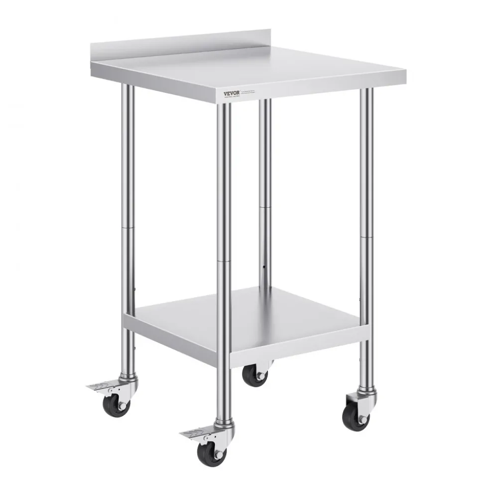 VEVOR 24 x 24 x 40 Inch Stainless Steel Work Table, Commercial Food Prep Worktable with Casters, Heavy Duty Prep Worktable, Metal Work Table with Adjustable Height for Restaurant, Home and Hotel