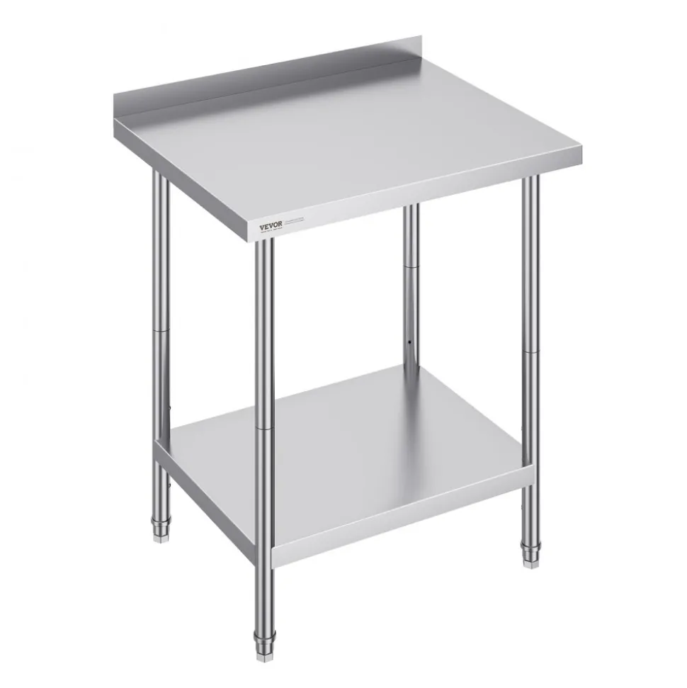 VEVOR 24 x 30 x 36 Inch Stainless Steel Work Table, Commercial Food Prep Worktable Heavy Duty Prep Worktable, Metal Work Table with Adjustable Height for Restaurant, Home and Hotel