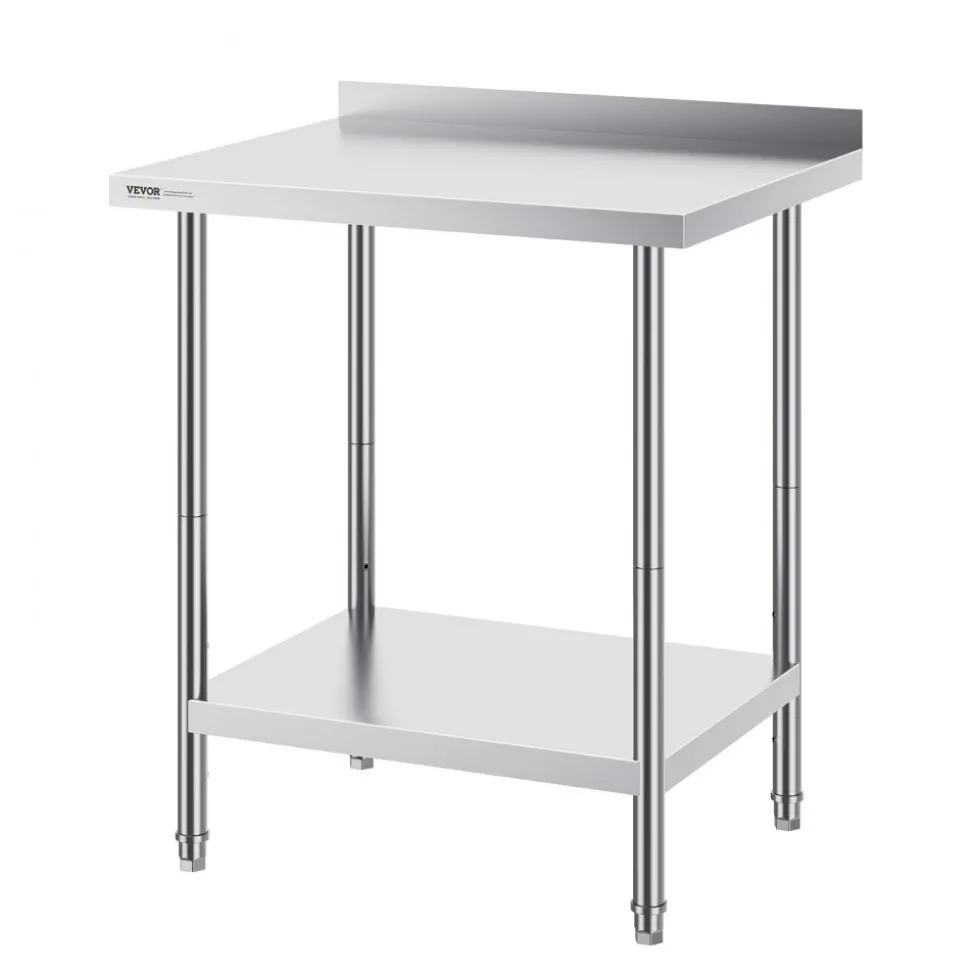 VEVOR 24 x 30 x 36 Inch Stainless Steel Work Table, Commercial Food Prep Worktable Heavy Duty Prep Worktable, Metal Work Table with Adjustable Height for Restaurant, Home and Hotel