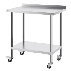 VEVOR 24 x 36 x 40 Inch Stainless Steel Work Table, Commercial Food Prep Worktable with Casters, Heavy Duty Prep Worktable, Metal Work Table with Adjustable Height for Restaurant, Home and Hotel