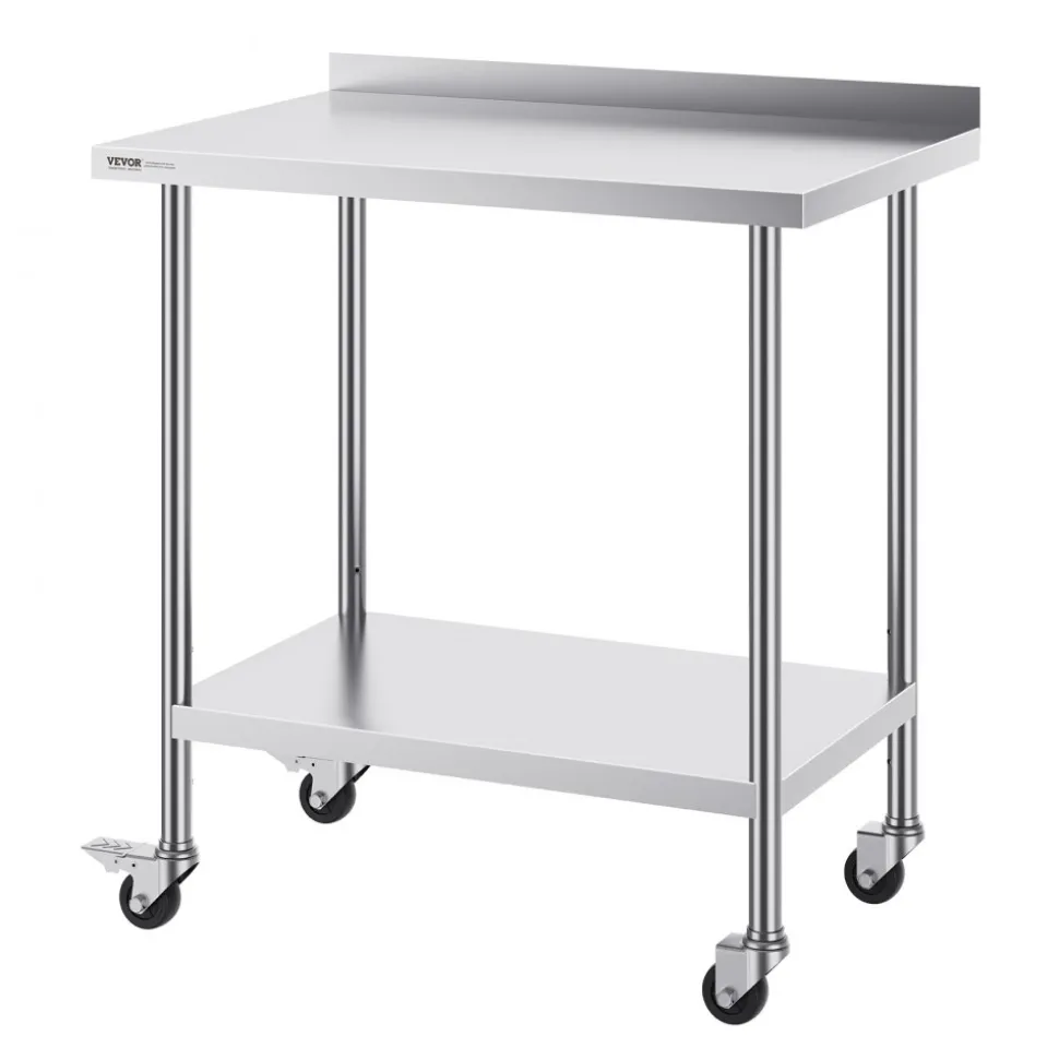 VEVOR 24 x 36 x 40 Inch Stainless Steel Work Table, Commercial Food Prep Worktable with Casters, Heavy Duty Prep Worktable, Metal Work Table with Adjustable Height for Restaurant, Home and Hotel