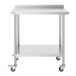 VEVOR 24 x 36 x 40 Inch Stainless Steel Work Table, Commercial Food Prep Worktable with Casters, Heavy Duty Prep Worktable, Metal Work Table with Adjustable Height for Restaurant, Home and Hotel