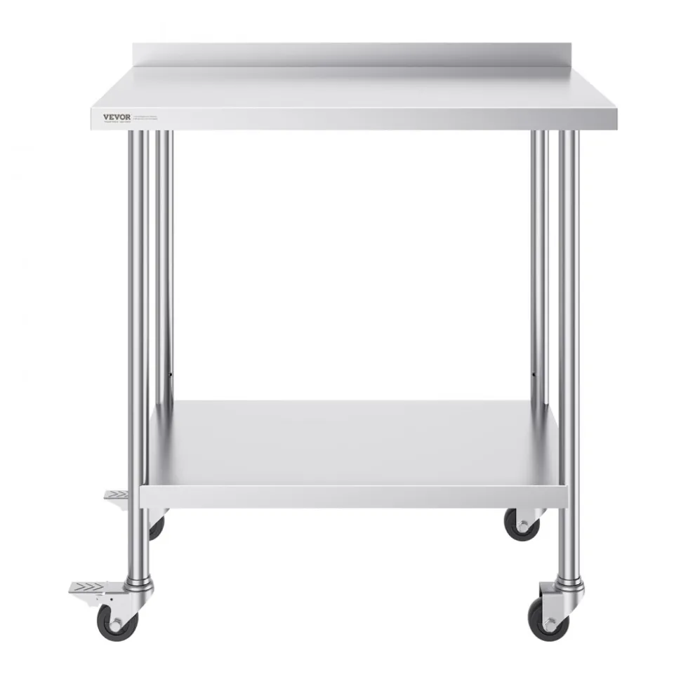 VEVOR 24 x 36 x 40 Inch Stainless Steel Work Table, Commercial Food Prep Worktable with Casters, Heavy Duty Prep Worktable, Metal Work Table with Adjustable Height for Restaurant, Home and Hotel